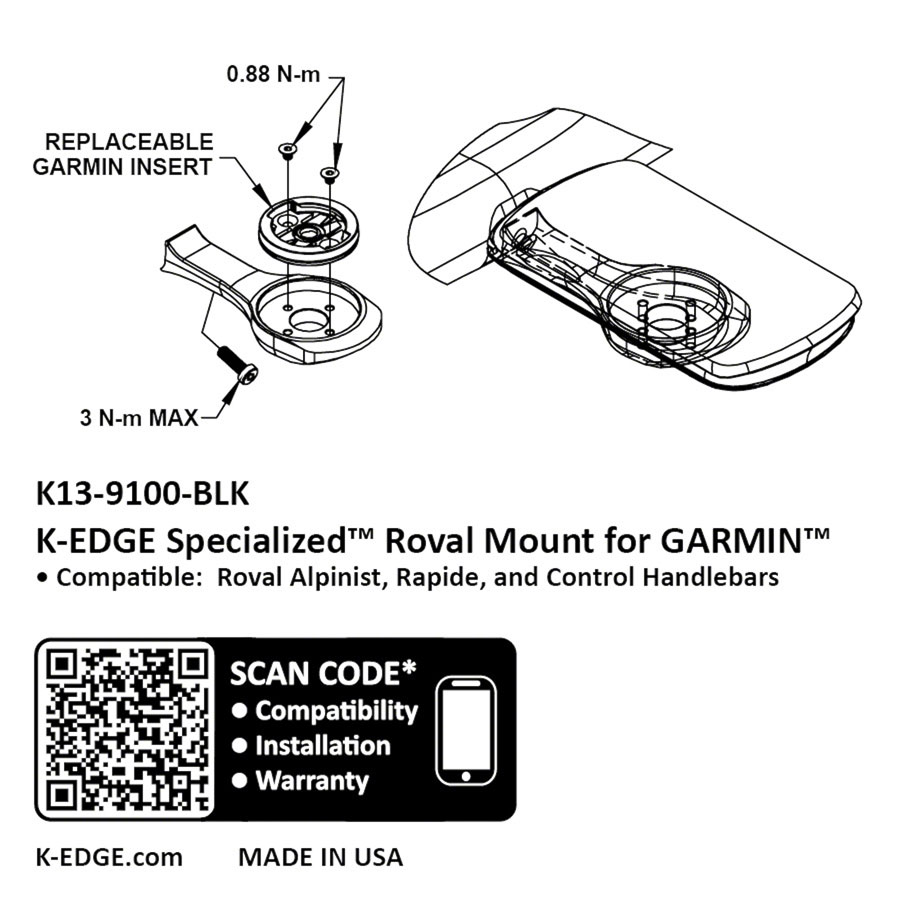 K-EDGE Garmin Specialized Roval Computer Mount - Black Anodized