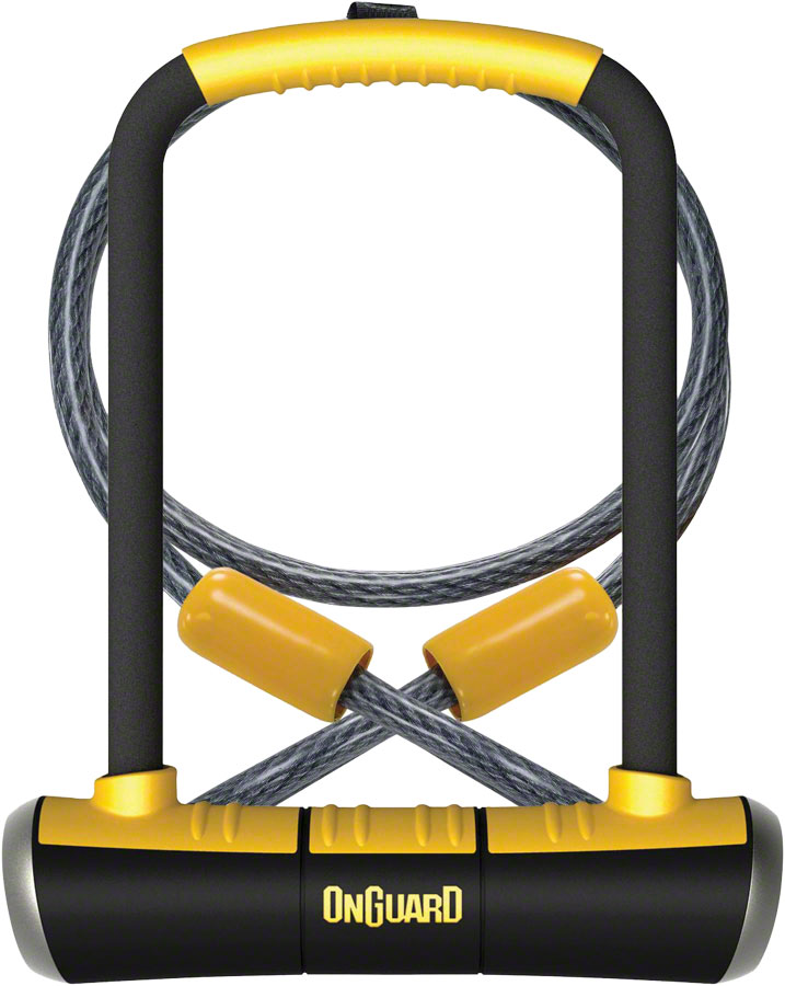 OnGuard Pitbull Serie U-Lock 4,5 x 9" Schlüssel schwarz/gelb Kabel und Halterung - Bild 1 von 1