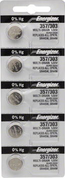 Energizer 357 / 303 Silver Oxide Multi-Drain Battery 1.55v: Card of 5 CRD Battery