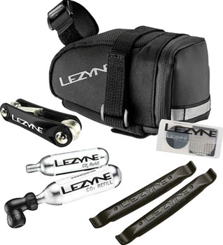 Lezyne M-Caddy Seat Bag with Twin Speed Drive 16g CO2, Rap6 Tool, SmartKit, and Composite Matrix Tire Levers: Black EA Seat Bag