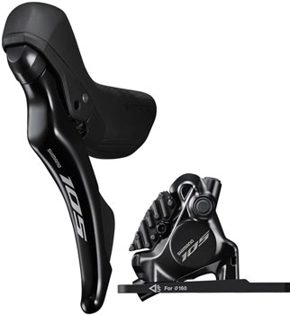 Shimano 105 ST-R7120-L Shift/Brake Lever with BR-R7170 Hydraulic Disc Brake Caliper - Left/Front, 2x, Flat Mount, Black EA Hydraulic Brake/Shift Lever, Drop Bar