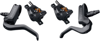 Magura MT A2 Disc Brake and Lever Set - Left and Right Levers, Front and Rear 2-Pistion Calipers, Black SET Disc Brake & Lever