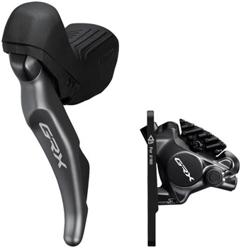 Shimano GRX ST-RX820 Shift/Brake Lever with BR-RX820 Hydraulic Disc Brake Caliper - Left/Front, 2x, Flat Mount Caliper, Black EA Hydraulic Brake/Shift Lever, Drop Bar