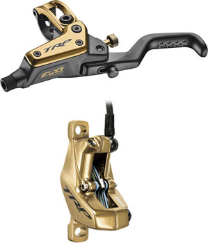 TRP EVO Pro HD-M9040 Disc Brake and Lever - Left/Front or Rear, 1900mm Hose, Post Mount, 4-Piston, Gold EA Disc Brake & Lever