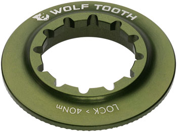 Wolf Tooth CenterLock Rotor Lock Ring - Internal Splined, Olive EA Disc Rotor Parts and Lockrings
