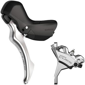 Shimano CUES BL-U6030L/BR-U6030F Disc Brake and Lever - Front, Hydraulic, Flat Mount, Resin Pads, Silver SET Disc Brake & Lever