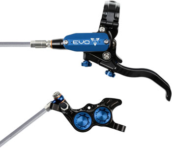 Hope EVO GR4 Disc Brake and Lever Set - Left Hand, Post Mount, 4-Piston, Braided Hydraulic Hose, Black/Blue EA Disc Brake & Lever