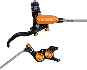 Hope EVO GR4 Disc Brake and Lever Set - Right Hand, Post Mount, 4-Piston, Braided Hydraulic Hose, Black/Orange EA Disc Brake & Lever