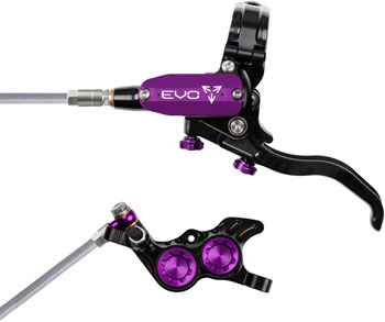 Hope EVO GR4 Disc Brake and Lever Set - Left Hand, Post Mount, 4-Piston, Braided Hydraulic Hose, Black/Purple EA Disc Brake & Lever