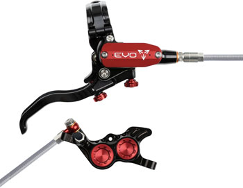 Hope EVO GR4 Disc Brake and Lever Set - Right Hand, Post Mount, 4-Piston, Braided Hydraulic Hose, Black/Red EA Disc Brake & Lever