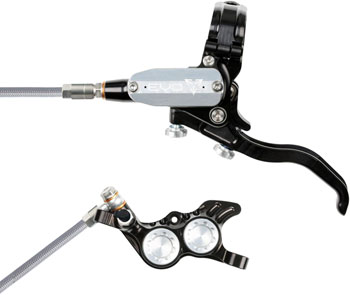 Hope EVO GR4 Disc Brake and Lever Set - Left Hand, Post Mount, 4-Piston, Braided Hydraulic Hose, Black/Silver EA Disc Brake & Lever