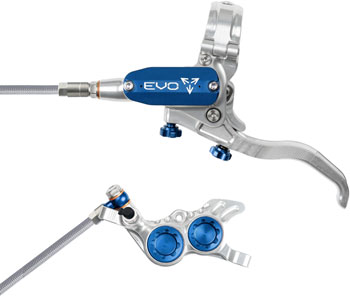 Hope EVO GR4 Disc Brake and Lever Set - Left Hand, Post Mount, 4-Piston, Braided Hydraulic Hose, Silver/Blue EA Disc Brake & Lever