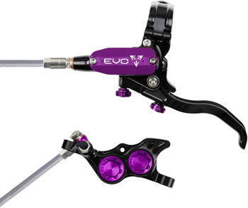 Hope EVO TR4 Disc Brake and Lever Set - Left Hand, Post Mount, 4-Piston, Braided Hydraulic Hose, Black/Purple EA Disc Brake & Lever