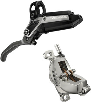 SRAM Code Ultimate Stealth Disc Brake and Lever - Front, Post Mount, 4-Piston, Carbon Lever, Titanium Hardware, Black/Silver, C1 Black/Silver EA Disc Brake & Lever
