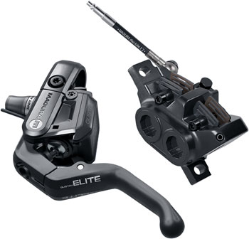 Magura Gustav Elite Disc Brake and Lever - Front or Rear, Post Mount, 4-Piston, Carbotecture Lever Blade, W/Higo Closer, Black Black/Gray EA Disc Brake & Lever