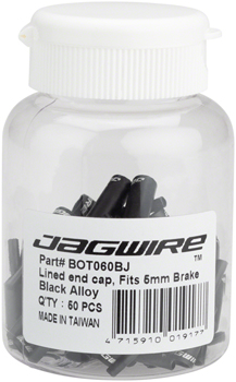 Jagwire 5mm Lined Alloy End Caps Bottle of 50, Black BOT Housing End Caps