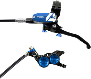 Hope Tech 4 V4 Disc Brake and Lever Set - Rear, Hydraulic, Post Mount, Blue EA Disc Brake & Lever