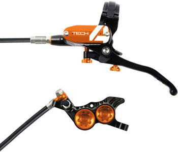 Hope Tech 4 V4 Disc Brake and Lever Set - Rear, Hydraulic, Post Mount, Orange EA Disc Brake & Lever