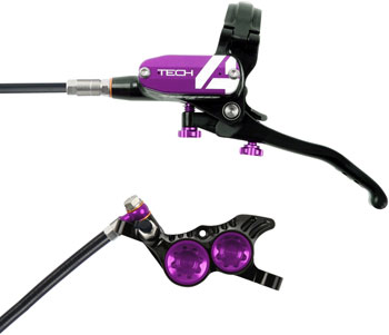 Hope Tech 4 V4 Disc Brake and Lever Set - Rear, Hydraulic, Post Mount, Purple EA Disc Brake & Lever