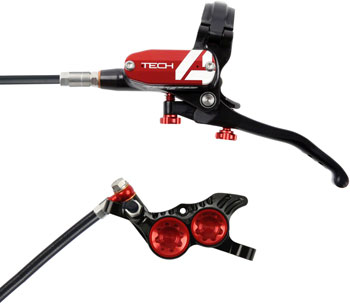 Hope Tech 4 V4 Disc Brake and Lever Set - Front, Hydraulic, Post Mount, Red EA Disc Brake & Lever