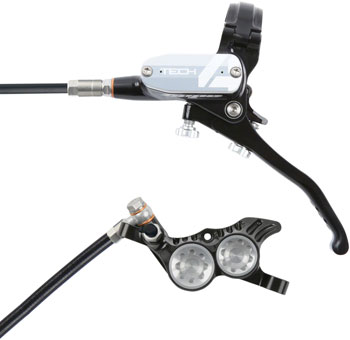 Hope Tech 4 V4 Disc Brake and Lever Set - Rear, Hydraulic, Post Mount, Silver EA Disc Brake & Lever