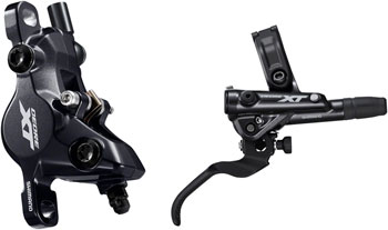 Shimano Deore XT BL-M8100/BR-M8100 Disc Brake and Lever - Rear, Hydraulic, Post Mount, 2-Piston, Finned Pads, I-SPEC EV Clamp Band, Black SET Disc Brake & Lever