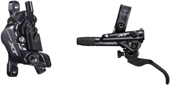 Shimano Deore XT BL-M8100/BR-M8120 Disc Brake and Lever - Front, Hydraulic, Post Mount, 4-Piston, Finned Pads, I-SPEC EV Clamp Band, Black SET Disc Brake & Lever
