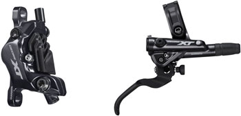 Shimano Deore XT BL-M8100/BR-M8120 Disc Brake and Lever - Rear, Hydraulic, Post Mount, 4-Piston, Finned Pads, I-SPEC EV Clamp Band, Black SET Disc Brake & Lever