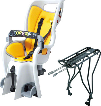 Topeak Baby Seat II Child Seat With Disc Compatible Rear Rack - Fits 29", MTX 2.0, Gray/Yellow EA Child Carrier