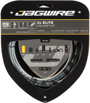 Jagwire 2x Elite Link Shift Cable Kit SRAM/Shimano with Polished Ultra-Slick Cables, Ltd. Gray EA Shift Cable and Housing Sets