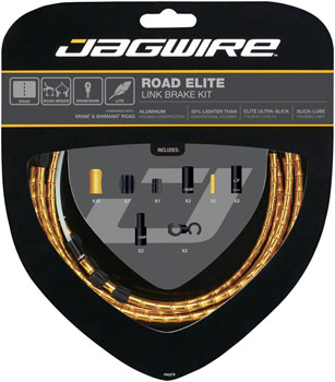 Jagwire Road Elite Link Brake Cable Kit SRAM/Shimano with Ultra-Slick Uncoated Cables, Gold EA Brake Cable and Housing Sets