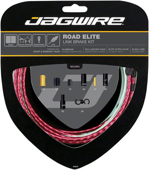 Jagwire Road Elite Link Brake Cable Kit SRAM/Shimano with Ultra-Slick Uncoated Cables, Red EA Brake Cable and Housing Sets