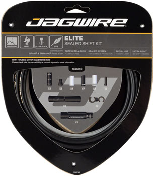 Jagwire Elite Sealed Shift Cable Kit - SRAM/Shimano, Ultra-Slick Uncoated Cables, Black with gold print logo EA Shift Cable and Housing Sets