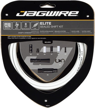 Jagwire Elite Sealed Shift Cable Kit - SRAM/Shimano, Ultra-Slick Uncoated Cables, White EA Shift Cable and Housing Sets