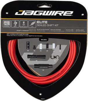 Jagwire Elite Sealed Shift Cable Kit - SRAM/Shimano, Ultra-Slick Uncoated Cables, Red EA Shift Cable and Housing Sets