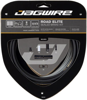 Jagwire Road Elite Sealed Brake Cable Kit - SRAM/Shimano, Ultra-Slick Uncoated Cables, Black with gold print logo EA Brake Cable and Housing Sets