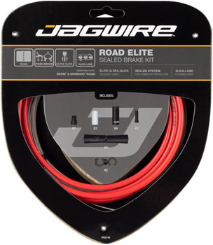 Jagwire Road Elite Sealed Brake Cable Kit - SRAM/Shimano, Ultra-Slick Uncoated Cables, Red EA Brake Cable and Housing Sets