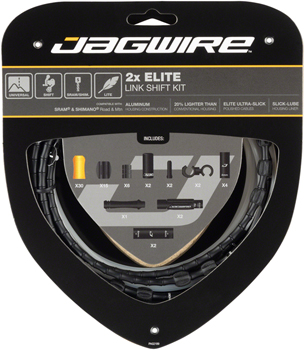 Jagwire 2x Elite Link Shift Cable Kit SRAM/Shimano with Polished Ultra-Slick Cables, Black EA Shift Cable and Housing Sets