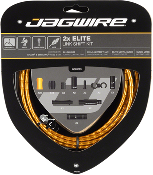 Jagwire 2x Elite Link Shift Cable Kit SRAM/Shimano with Polished Ultra-Slick Cables, Gold EA Shift Cable and Housing Sets