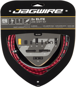 Jagwire 2x Elite Link Shift Cable Kit SRAM/Shimano with Polished Ultra-Slick Cables, Red EA Shift Cable and Housing Sets