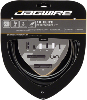 Jagwire 1x Elite Sealed Shift Cable Kit - SRAM/Shimano, Polished Ultra-Slick Cables, Black with gold print logo EA Shift Cable and Housing Sets