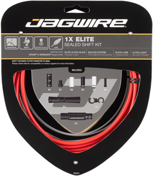 Jagwire 1x Elite Sealed Shift Cable Kit - SRAM/Shimano, Polished Ultra-Slick Cables, Red EA Shift Cable and Housing Sets