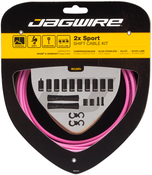 Jagwire 2x Sport Shift Cable Kit SRAM/Shimano, Pink EA Shift Cable and Housing Sets