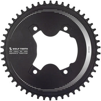 Wolf Tooth Aero 110 Asymmetric BCD Chainring - 50t, 110 Asymmetric BCD, 4-Bolt, Drop-Stop ST, For Shimano GRX 800 Series, Black EA Chainrings
