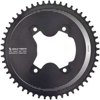 Wolf Tooth Aero 110 Asymmetric BCD Chainring - 52t, 110 Asymmetric BCD, 4-Bolt, Drop-Stop ST, For Shimano GRX 800 Series, Black EA Chainrings