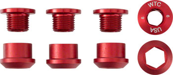 Wolf Tooth 1x Chainring Bolt Set - 6mm, Dual Hex Fittings, Set/4, Red SET Chainring Bolts