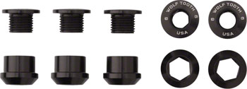 Wolf Tooth 1x Chainring Bolt Set - 6mm, Dual Hex Fittings, Set/5, Black SET Chainring Bolts