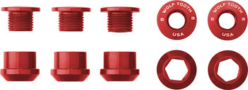 Wolf Tooth 1x Chainring Bolt Set - 6mm, Dual Hex Fittings, Set/5, Red SET Chainring Bolts