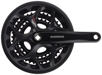 Shimano Tourney FC-A073 Crankset - 170mm, 7/8-Speed, 50/39/30t, Riveted, Square Taper JIS Spindle Interface, Black, With Chainguard Black EA Crankset