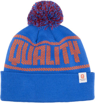 QBP Brand Quality Pom Beanie - Royal Blue/Orange, One Size Royal Blue/Orange EA